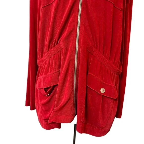 Travelers by Chico's Women's Red Acetate Soft Shell Full Zip Jacket Size 3 XL - Picture 4 of 10
